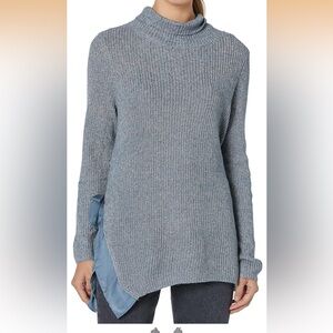 NIC+ZOE Heathered Gray Blue Cowl Neck Sweater Size Medium